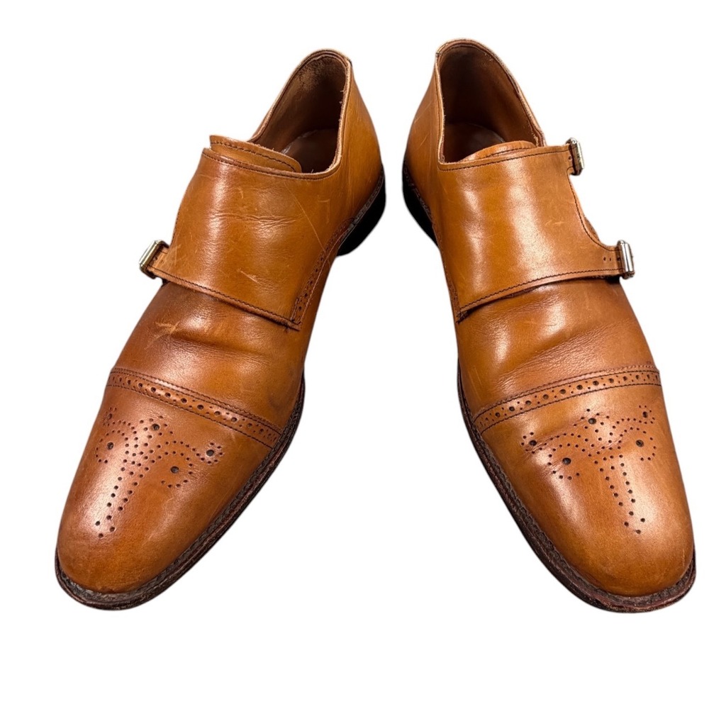 Allen Edmonds St Johns Mens Double Monk Strap Shoes Cap Toe Brogue Tan Brown 12D - Picture 2 of 7